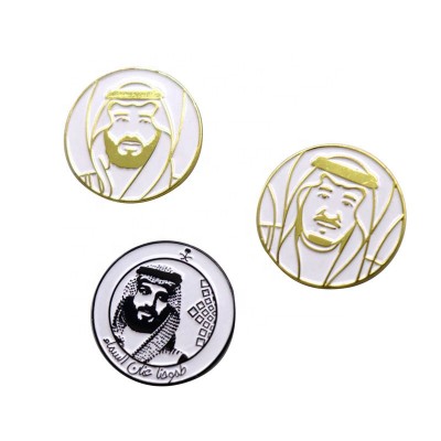 30mm Metal Round Saudi Arabia Lapel Pins King Image Gold Lapel Pin Badge