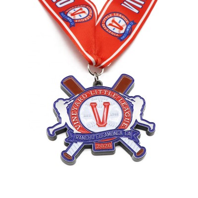 Custom zinc alloy medal with enamel color medallas metal medal ribbon sliver