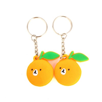 Hot Sales Custom Logo Cute Orange Fruit 3D PVC Plastic Rubber Key Chain